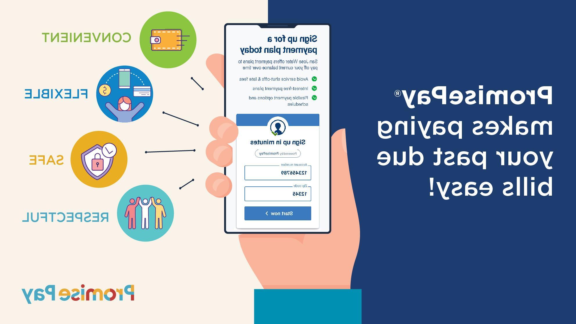 PromisePay makes paying your past due bills easy! Graphic showing phone with PromisePay website on the screen